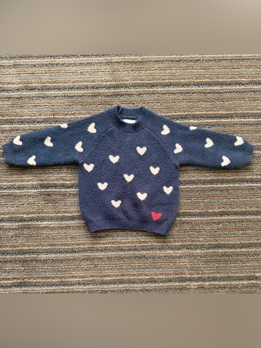 Rise Little Earthling Navy Heart Pattern Sweater with Cream and Red Accents